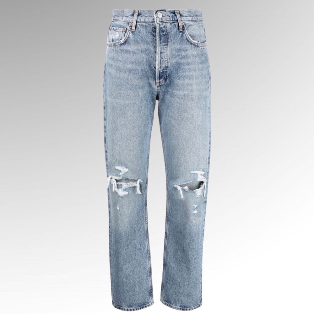 AGOLDE Light Blue Distressed Straight-Leg Jeans
